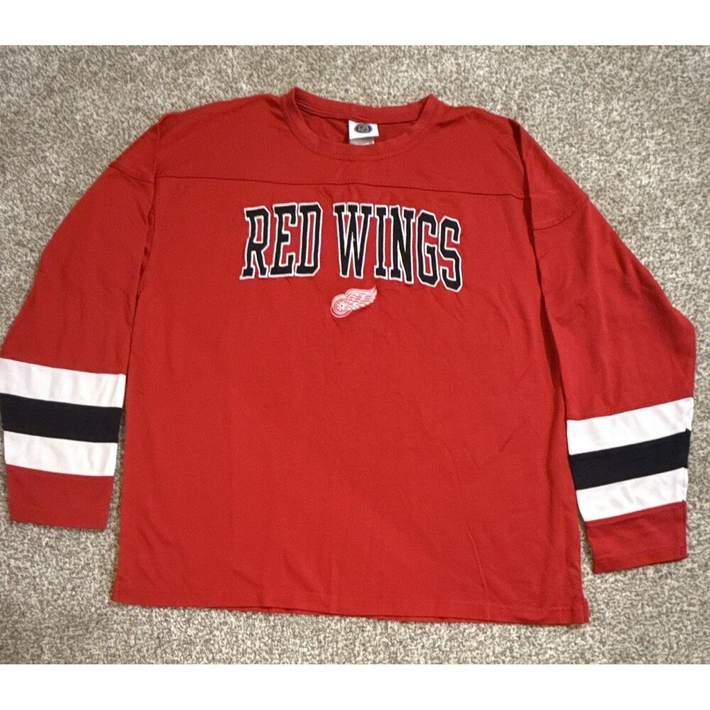 Detroit Red Wings NHL Long Sleeve Shirt Red Black White Striped Hockey /large